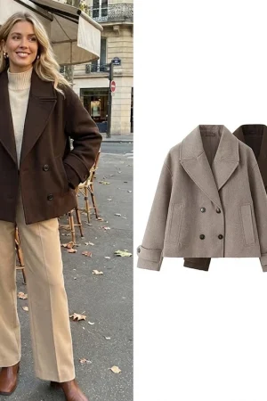 Willshela Women Fashion Solid Double Breasted Trench Jackets Vintage Lapel Neck Long Sleeves Female Chic Lady Outfits