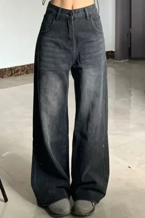 Slimming High-waisted Jeans For Women Pear-shaped Loose-fit Straight-leg Bell Bottoms Plus-size Female Denim Trousers