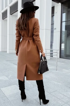 Women's Coat - Belted Wrap Winter Overcoat with Wide Lapel, Button-Free Design for Chic Casual Style