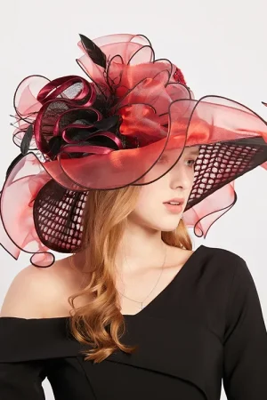 New Arrival Women's Summer Sun Hat, Wide Brim Organza Mesh Lurex Flower, Thin Beach Sun Hat