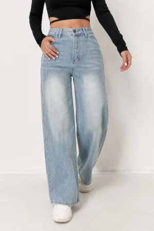European and N Trend Washed Blue Wide Leg Jeans Women Jeans Women Comfortable Fashion All-matching Trend Jeans
