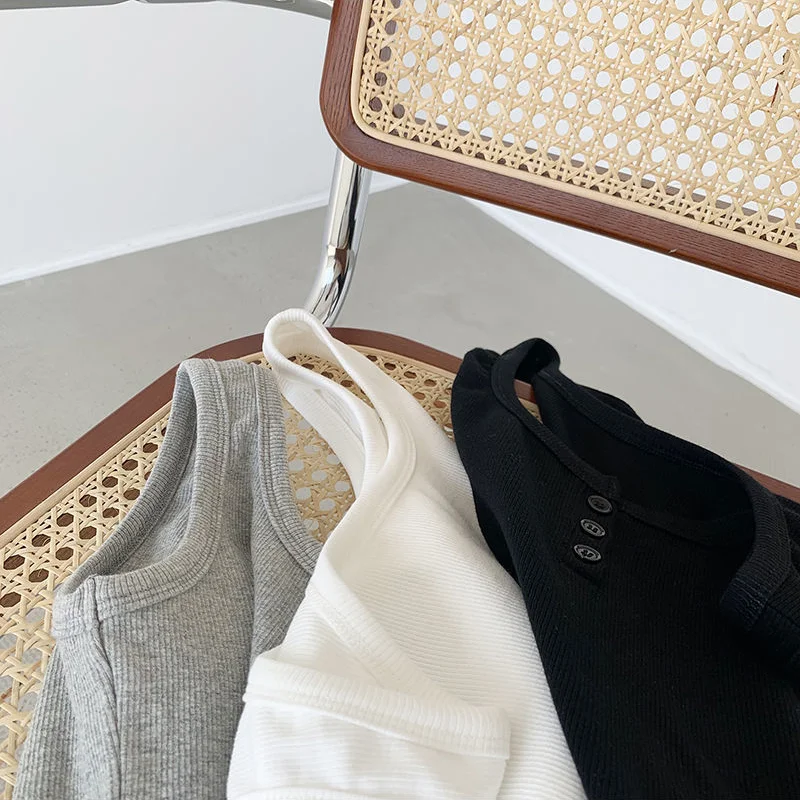 Summer New Style Knitted Round Neck Top For Women With High Elasticity And Versatile Casual Camisole Sexy Vest - Ảnh 6