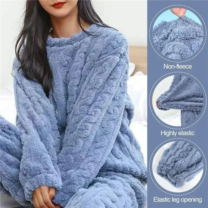 Soft Coral Velvet Jacquard Warm Pajama Set for Women Cozy Loungewear Outerwear for Winter Christmas Valentine's Day Gift - Ảnh 5