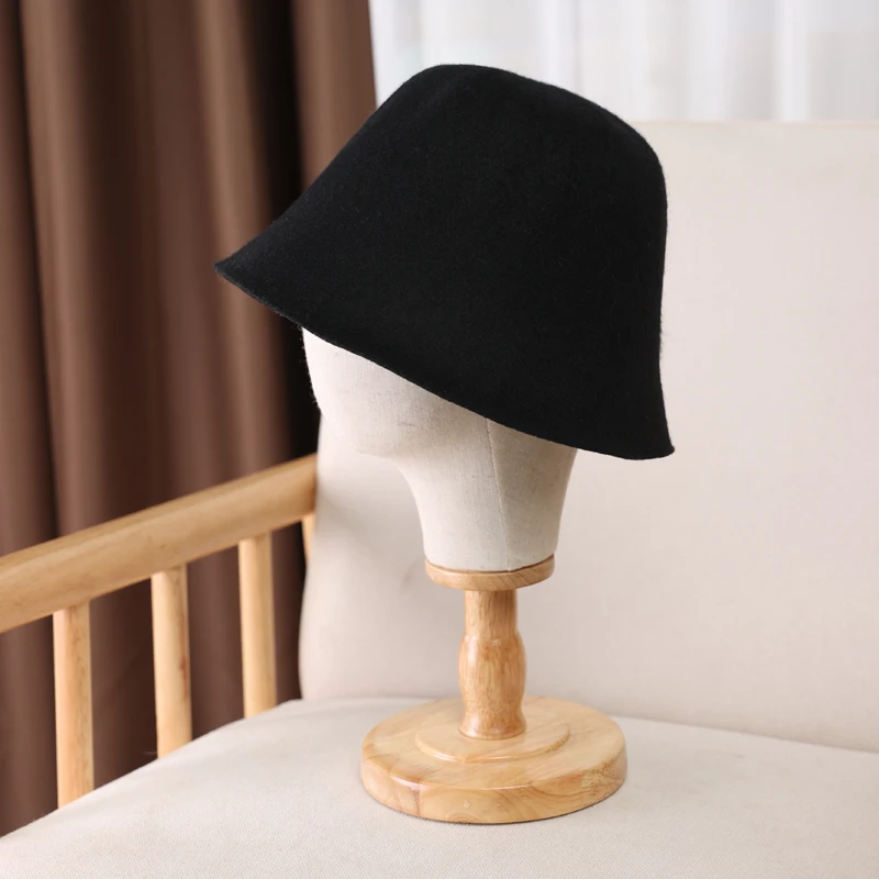 100%Pure Wool Women's Bucket Hat Korea Fashion Vintage Fisherman Panama Cap Autumn Winter Warm Soft Foldable Wollen Chapeau - Ảnh 3