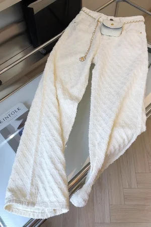 Slimming Straight Leg Plaid Denim Pants High Waist Wide Leg Floor-Length Women's Fashion Spring Summer Loose Fit Jeans