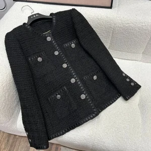 2025 fashionable and elegant round neck single-breasted light luxury socialite high-end temperament design tweed woven jacket