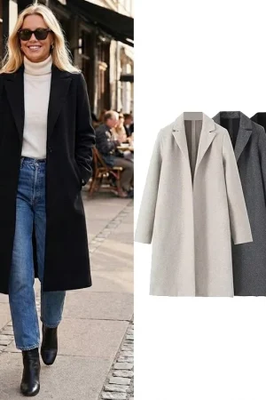 Willshela Women Fashion Solid Open Stitch Long Trench Coats Vintage V-Neck Full Sleeves Female Chic Lady Outfits