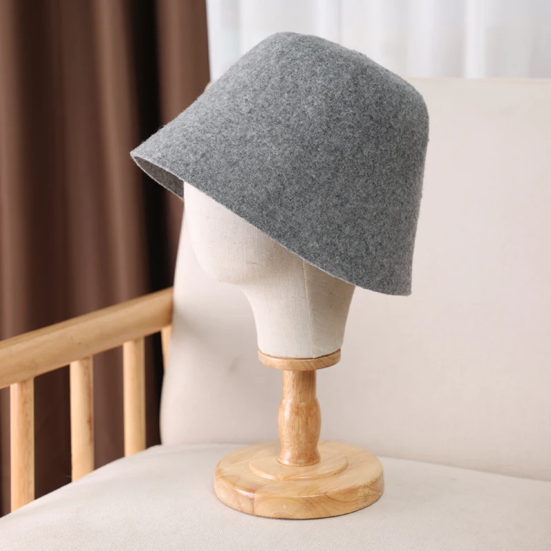 100%Pure Wool Women's Bucket Hat Korea Fashion Vintage Fisherman Panama Cap Autumn Winter Warm Soft Foldable Wollen Chapeau - Ảnh 4