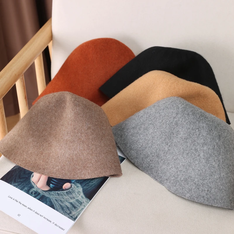 100%Pure Wool Women's Bucket Hat Korea Fashion Vintage Fisherman Panama Cap Autumn Winter Warm Soft Foldable Wollen Chapeau - Ảnh 5