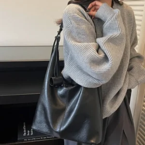 Women's Fashionable Solid Color Tote Bag, Casual Versatile Zipper Shoulder Bag for Daily Used, Trendy All-match Commuter Bag