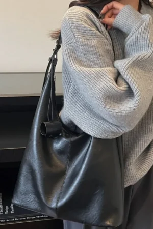 Women's Fashionable Solid Color Tote Bag, Casual Versatile Zipper Shoulder Bag for Daily Used, Trendy All-match Commuter Bag