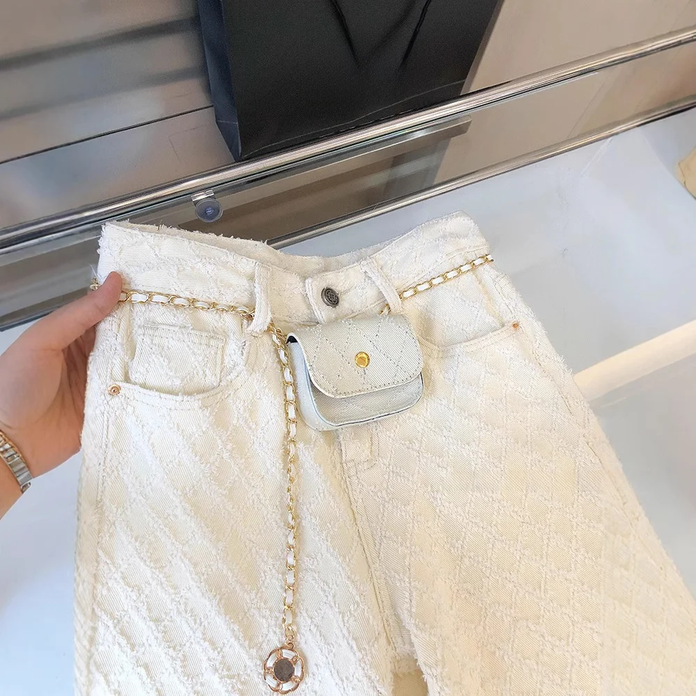 Slimming Straight Leg Plaid Denim Pants High Waist Wide Leg Floor-Length Women's Fashion Spring Summer Loose Fit Jeans - Ảnh 3